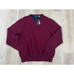Polo Ralph Lauren Textured Cotton Crew Neck Sweater, Burgundy Red, XXL